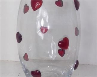 Clear Glass Vase With Decorative Glass Hearts