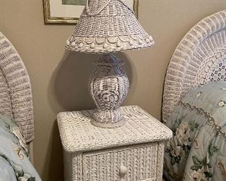 Wicker bedside chest & lamp