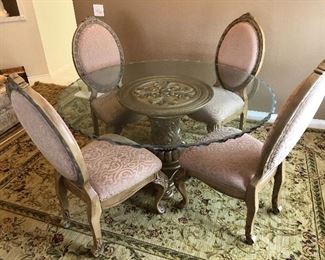 AICO Beveled Glass Round Pedestal Table and Four Chairs