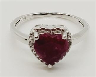 1007 - Sterling silver ruby ring size 6 3/4 heart cut 