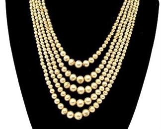 2037 - Multi-Layered Costume Pearl Necklace 18" 