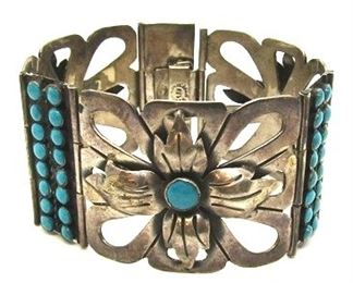 2068 - Signed Turquoise bracelet Think mark is Mexican sterling, not clear 