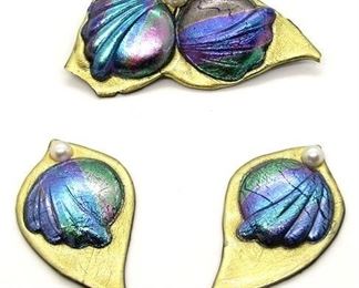 2080 - Shell Pin w/ Matching Earrings AS IS - No posts or backs on earrings 