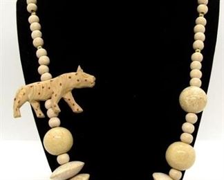 2106 - Leopard Necklace - carved wood 24" 
