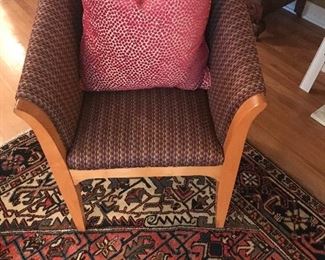 Beautiful Danish Modern upholstered chairs...Scalamandre pillow in magenta leopard.