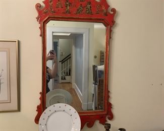 Great, red, black and gold Chinoiserie Mirror.  Also it's heavy.