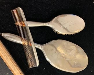 Sterling comb, brush and mirror set. 