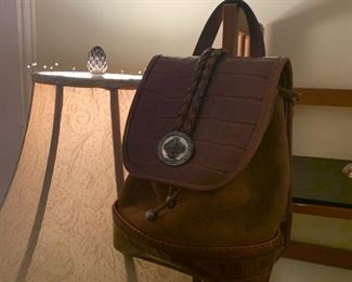 This is a Brighton suede and leather book bag purse, perfect style for when you want that dusty-just-off-the-cattle-trail look, but also want to feel pretty.   