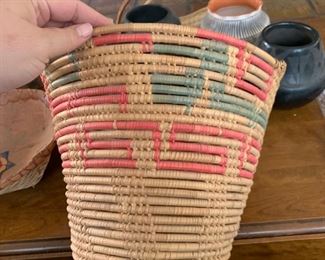 Sweet grass coil basket from the Southwest.  Great red and green colors.  Very functional as a basket as well.  
