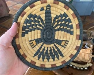 This is a Hopi pictorial basket plaque. the graphic quality of the eagle is what makes this pop. Also for some reason in my head when I look at this I hear the Eagle going "weeeeeeeeeeeeeee". So that's fun.