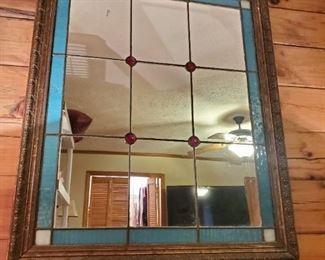 Pair of Antique Stain Glass mirrors 