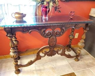 Antique sofa table,  added glass top 