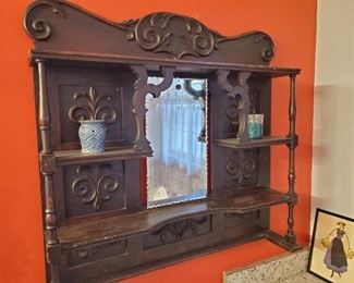 Antique wall mount shelf. , added mirror 