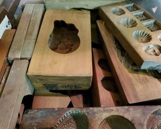Several vintage Japanese Wood Kashigata Rick Cake Molds