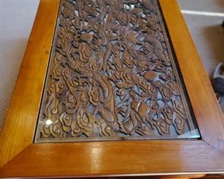 Top of carved wood coffee table