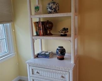 Wicker bookcase with chest