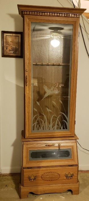 Wood Gun Cabinet with Etched Duck Design