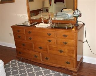 Maple 9-drawer dresser and mirror