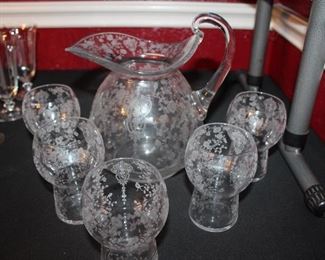 Rosepoint "Doulton" pitcher and five rare glasses