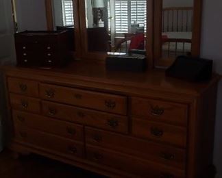Dresser with triple mirror