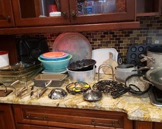 Mixing bowls , crock pot, baking pans, and more