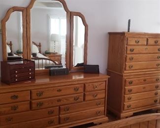 Dresser with triple mirror;Tall chest