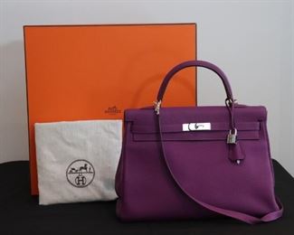 Authentic Hermès 35CM Kelly Leather Handbag in Anemone Togo - Purple Full Grain Leather. Will Ship.