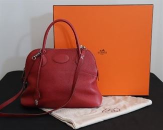 Authentic Hermès 31CM Bolide Leather Handbag in Rouge Red Full Grain Leather. Will Ship.