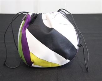 Authentic Emilio Pucci Silk Drawstring Satchel Handbag with Purple Leather Trim. Will Ship.