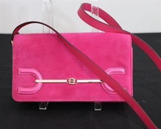 Authentic Loewe Madrid 1846 Limited Edition Hot Pink Suede Magnetic Flap Closure Clutch with Shoulder Strap.  Will Ship.