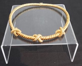 18KT Yellow Gold Rope Design Choker Necklace with 3 Twisted Cross X Design. Will Ship.