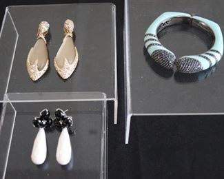 Fine Jewelry By  Rina Limor Sterling Silver, Sapphire & Enamel Bangle Bracelet & 2 Pairs Earrings. Will Ship