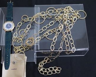 Pair Of Cellini Interlocking Ring Chain Necklaces & Vintage Wittnauer Swiss Made Watch - Croc Leather Strap
