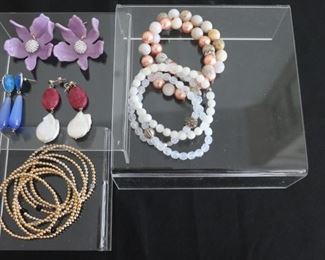 Fine Costume Jewelry  3 Pairs Of Pierced Earrings & 13 Assorted Elastic Bracelets. Will Ship