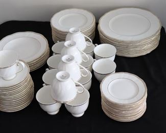 Wedgwood Fine Porcelain Bone China Gold Trim Dining Set  Crown Gold, Service For 15, English Made