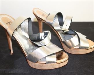 Authentic Fendi Platform Metallic Silver Strappy High Heel  Womens Shoe Size 38.5(IT)