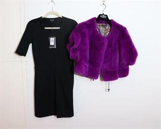 Etro Magenta Rabbit Fur Bolero Jacket Sm/Med & Giorgio Armani Short Sleeve Shift Dress In Black Size (38)IT