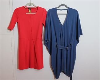 Giorgio Armani Short Sleeve Shift Dress In Red & Herms Belted Short Caftan Dress In Blue  Womens Size S