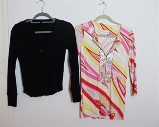 Emilio Pucci Multi Colored Printed Blouse & Belstaff Black Wool V Neck Shirt  Womens Size 6/Med (US)