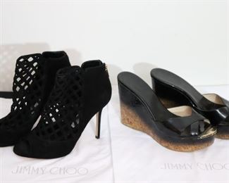 Black Platform Wedge Sandals & Black Suede Peep Toe High Heel Bootie By Jimmy Choo  Womens Shoe Size 38