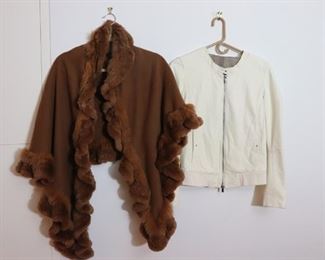 Linda Richards Lux Cashmere Wrap With Fur Trim & Fratelli Rossetti Buttery Cream Leather Jacket