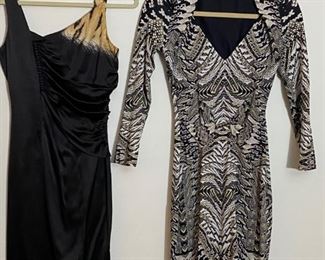 Pair Of Authentic Roberto Cavalli Cocktail Dresses  Animalier Black Silk Dress & Snakeskin Print Dress 