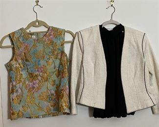 Marni Embroidered Floral Print Sleeveless Top & LAgence White Basketweave Cotton Jacket With Black Trim 