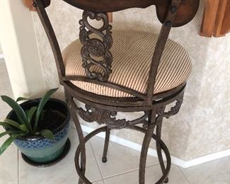 Elegant wrought iron and wood bar stools