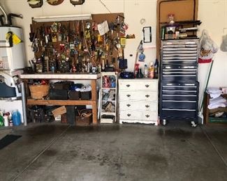 Lots of tools, tool box & tool bench