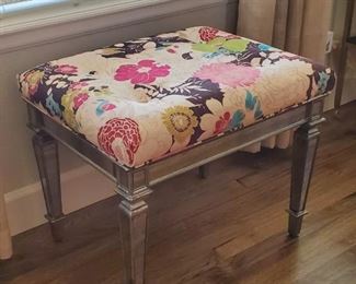 Floral print mirrored bench. 1 of 2.