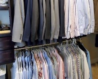 Top row: Joseph A Banks suits (40 Reg & Short) and shirts (L, a few Med).