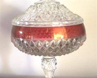 185 - Clear w/ Cranberry Glass Candy Dish