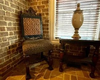 Antique side chair and lovely William and Mary style stand