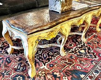 Italian polychrome leather top bench